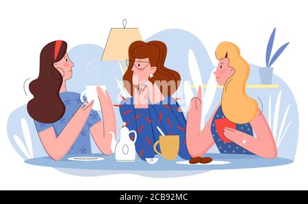 https://l450v.alamy.com/450v/2cb92mc/three-pretty-women-in-cafe-flat-line-character-vector-illustration-concept-interesting-lively-conversation-with-cup-of-tea-or-coffee-attention-to-friend-comic-lovely-persons-hen-party-2cb92mc.jpg