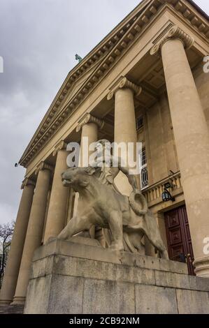 POZNAN, POLAND - Apr 13, 2017: Front of the Grand Theater building with sculpture in the city center Stock Photo
