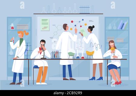 Scientists in lab. People in white coat, chemical researchers with ...