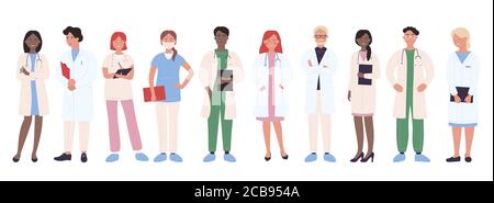 Doctor people vector illustration. Cartoon man woman medical group of doctor characters, hospital worker team with nurse, physician, surgeon. Professional medicine staff occupation isolated on white Stock Vector