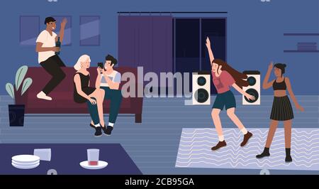 A woman spending time in the living room illustration Stock Vector ...