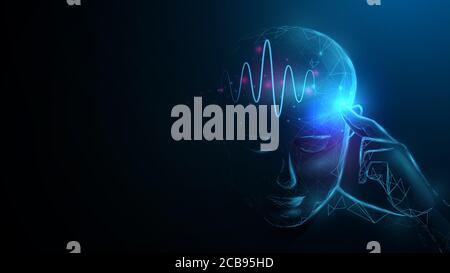 Male Anatomy, Power of Human Brain. Human Face Wireframe and Fractal Elements. Low Poly Design. Vector Illustration Stock Vector