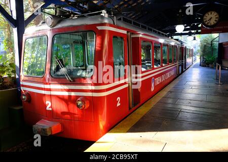 Brazil Rio de Janeiro - Corcovado Rack Railway Train station from Cosme Velho to Corcovado Stock Photo