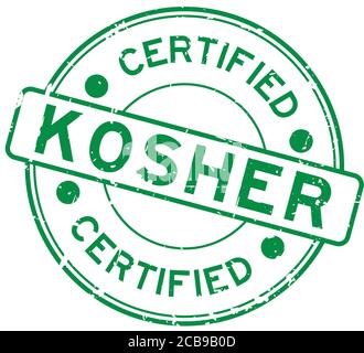 Grunge green kosher certified word round rubber seal stamp on white background Stock Vector