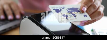 Woman working in bank Stock Photo