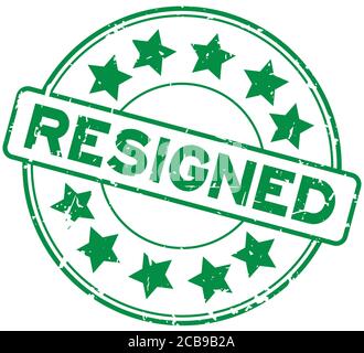 Grunge green resigned wording with star icon round rubber seal stamp on white background Stock Vector