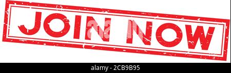 Grunge red join now word square rubber seal stamp on white background Stock Vector