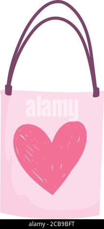 shopping bag gift love heart romantic cartoon isolated icon design vector illustration Stock Vector