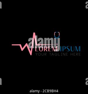 cardiology logo with stethoscope vector design. Stock Vector