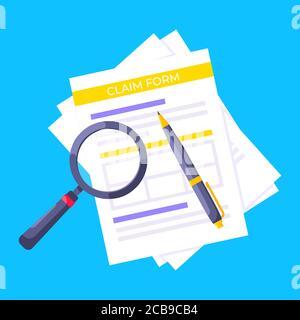 Claim form paper sheets isolated on gray background flat style design vector illustration. Stock Vector