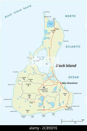 vector road map of Block Island, Rhode Island, United States Stock Vector