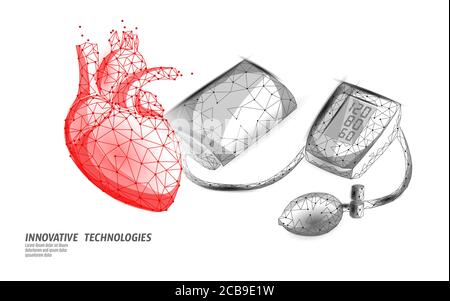 3D low poly electronic medical tonometer for measuring blood pressure. Medical healthcare check up analysis. Control test medicine vector illustration Stock Vector