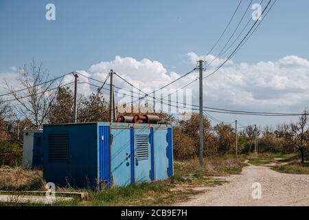 Diesel powered Emergency backup Electric Generator.Standby Generator - Outdoor Power Equipment Stock Photo