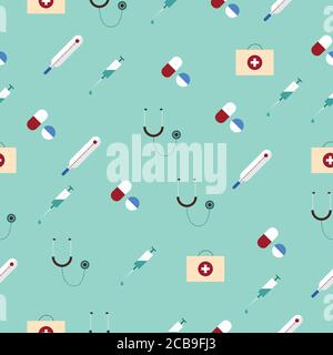 Flat medical health care background. Vector Illustration. Medical seamless pattern Stock Vector
