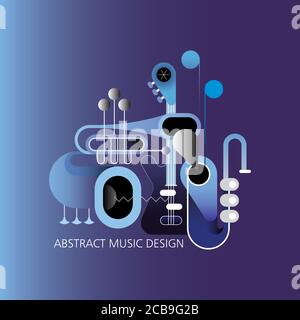 Blue color shades concept music design. Vector illustration with guitar, saxophone and trumpets. Stock Vector