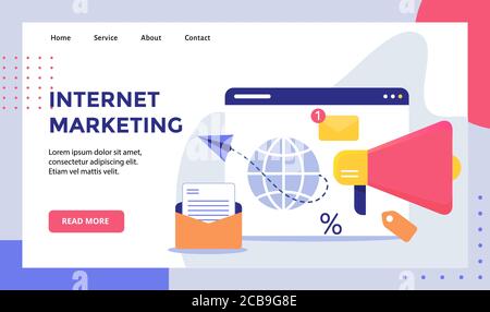 Internet marketing paper plane flying from globe on display monitor for web website home homepage landing page template banner with modern flat style Stock Vector