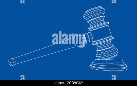 3D outline gavel. 3D illustration Stock Photo