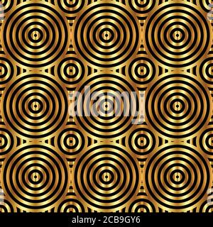 Vector abstract seamless background with golden luxury round elements on a dark background Stock Vector