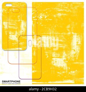 Mobile phone cover design. Yellow scratch-grunge urban background. Background to Create grunge Effect, abstract, splattered, dirty texture. Stock Vector