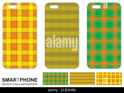 Mobile phone cover design. Seamless Tartan Tiles. Tartan and Gingham Flannel Shirt Patterns. Trendy Hipster Style Backgrounds. Mobile phone cover back Stock Vector
