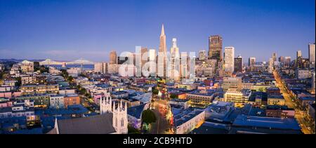 San Francisco Skyline at Dusk with City Lights, California, USA Stock Photo