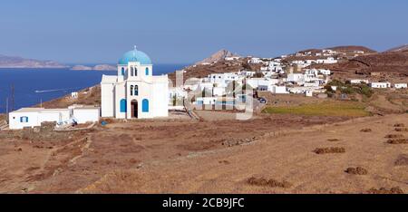 Saint George church in Ano Meria village, Folegandros island, Cyclades, Greece. Stock Photo