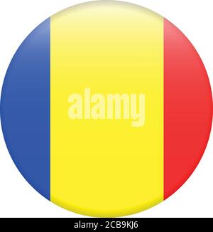 Flag of Romania as round glossy icon. Button with Romanian flag Stock Vector