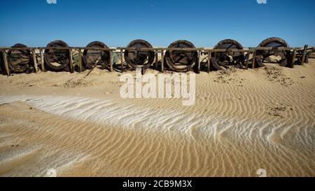 Abandoned diamond sieves in a long deserted diamond mine in Namibia, Southern Africa. Stock Photo