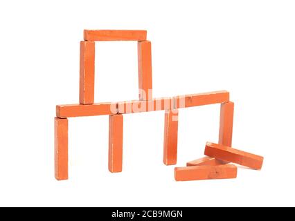 Vintage orange building blocks isolated on white background Stock Photo