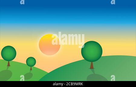 Beautiful night sky with many stars,trees and  wonderful moon  Illustration background Stock Vector