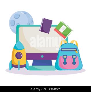 back to school, backpack rocket computer and books elementary education ...
