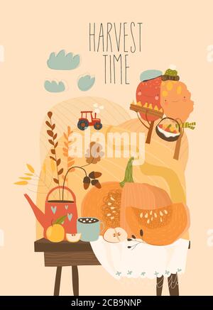 Still life with pumpkin and autumn elements Stock Vector