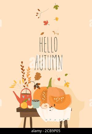 Still life with pumpkin and autumn elements Stock Vector