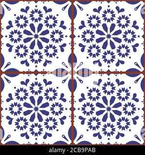 Moroccan or Turkish tile seamless vector design, white and indigo blue repetitive geometric pattern Stock Vector