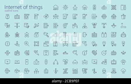 IoT outline icons for web, mobile app, presentaton and other. Was created with grids for pixel perfect. Stock Vector