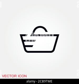 Basket icon, plate with spoon BBQ. Vector sign Stock Vector