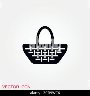 Basket icon, plate with spoon BBQ. Vector sign Stock Vector