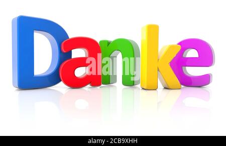 Illustration of the word thank you written in german in colorful letters on a white background Stock Photo