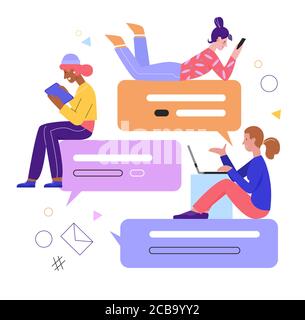 Online chat concept vector illustration. Cartoon flat tiny young woman  characters chatting, happy virtual girl friends reading, writing messages,  social media friendship at distance isolated on white Stock Vector Image &  Art 