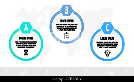 Infographics circles with 3 steps, icons. Flat line vector template. Can be used for three diagrams, business, web, banner, info graph, timeline Stock Vector