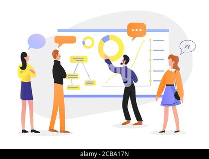 Business work vector illustration. Cartoon flat businessman team characters have office board meeting or conference, employee people discuss method, teamwork plan and company tasks isolated on white Stock Vector