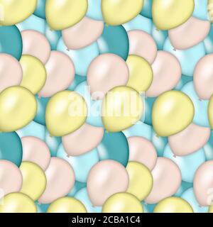 color set of yellow, blue, pink balloons pattern background, vector illustration Stock Vector