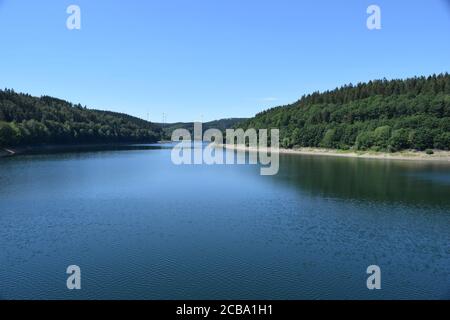 reservoir lake Oleftalsperre in the Eifel during summer 2020 Stock Photo
