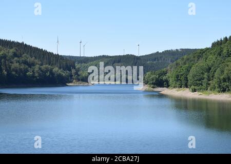 reservoir lake Oleftalsperre in the Eifel during summer 2020 Stock Photo
