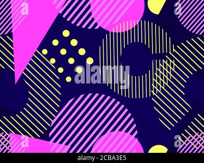 Geometric seamless pattern in style of the 80s. Geometric shapes triangles, squares, circles abstract composition. Background for promotional products Stock Vector