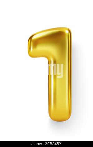 Golden Number Balloon 1 One. Vector realistic 3d character Stock Vector