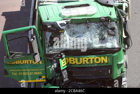 Edburton Lorry involved in a major road traffic collision involving a  HGV and a Geoamey Prisoner transport Vehicle on the A27 Lewes bypass Stock Photo