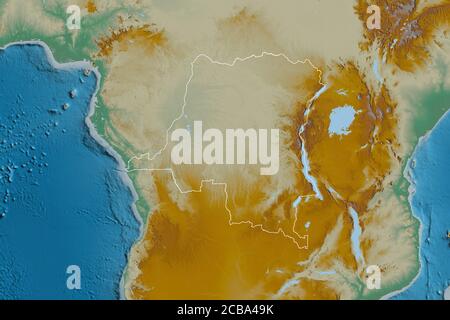 Extended area of Republic of Congo. Topographic relief map. 3D ...