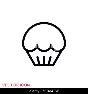 Cupcake icon. Cupcake shop logo template. Pink creamy glossy cake illustration. Stock Vector