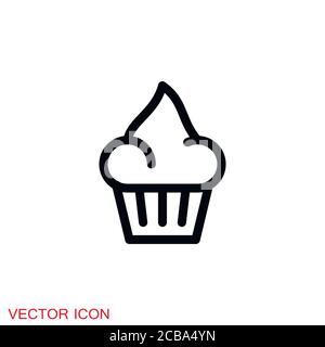 Cupcake icon. Cupcake shop logo template. Pink creamy glossy cake illustration. Stock Vector